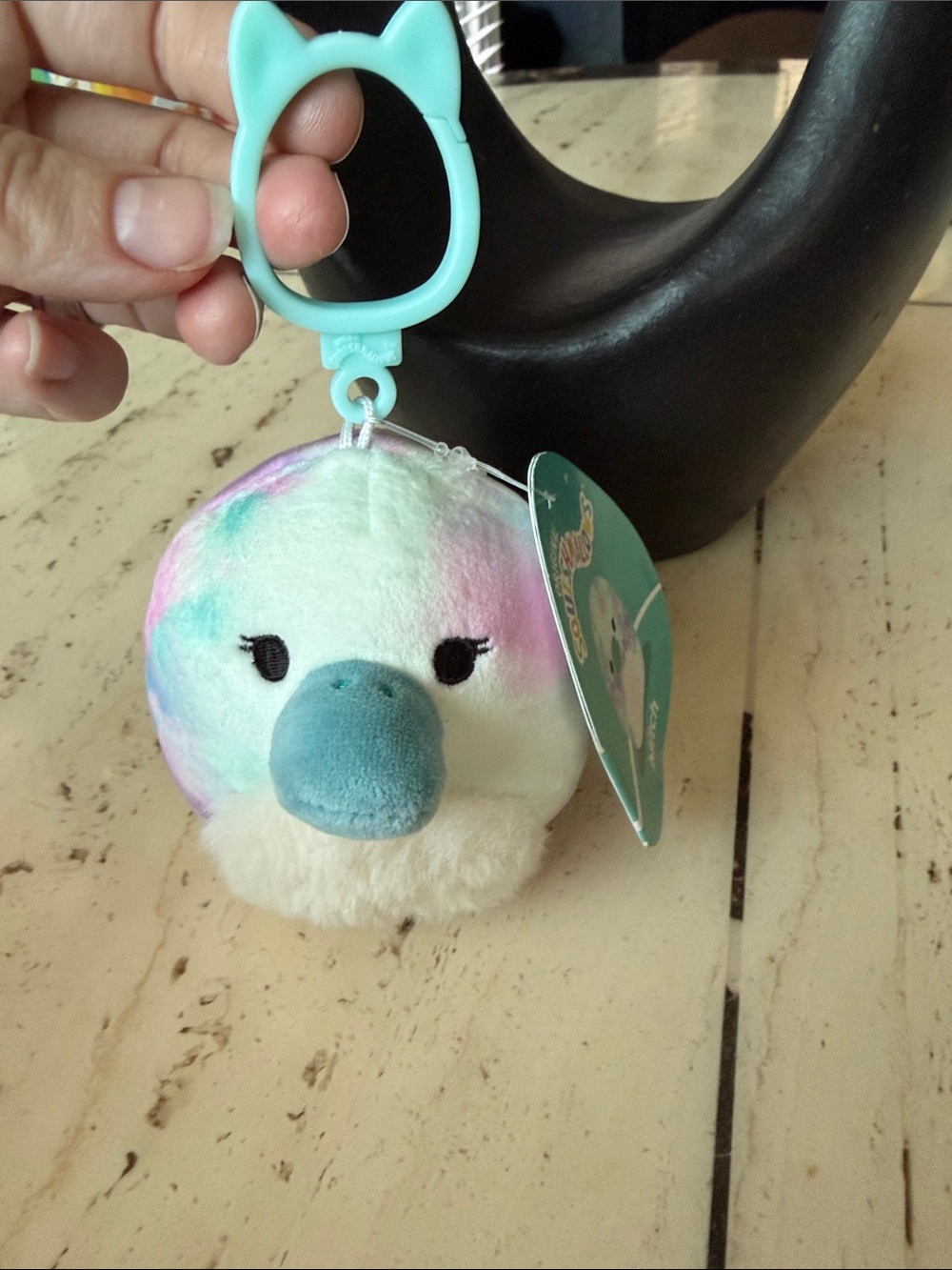 Squishmallows Pastel Rainbow Bird Key Clip - Teal Cat Accent Mitch